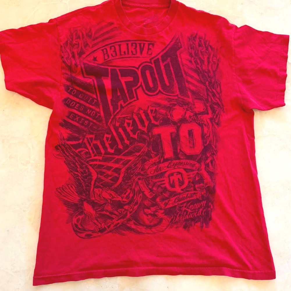 Tapout Mens Graphic T-Shirt Red MMA Believe To Achieve Skull Eagle Large